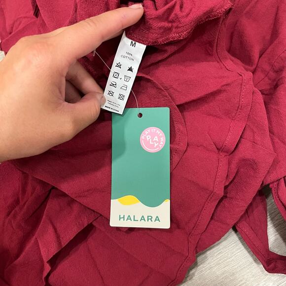 HALARA Adjustable Strap Tie Back Tiered Ruffle Flowy Mini Dress Red Medium NEW - Picture 7 of 8